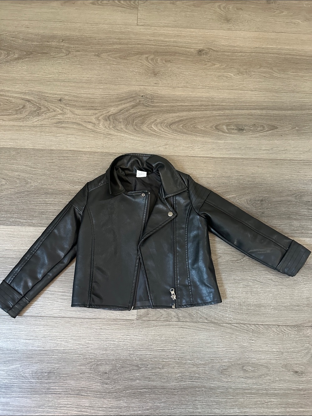 wonder nation Black Faux Leather Moto Blazer for Kids